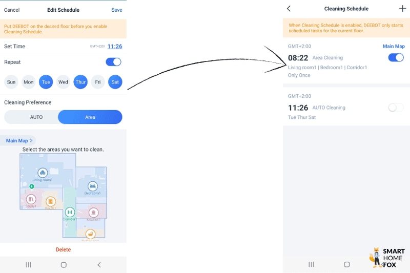 Ein Reinigungsplan wird in der Ecovacs Deebot T10 App erstellt